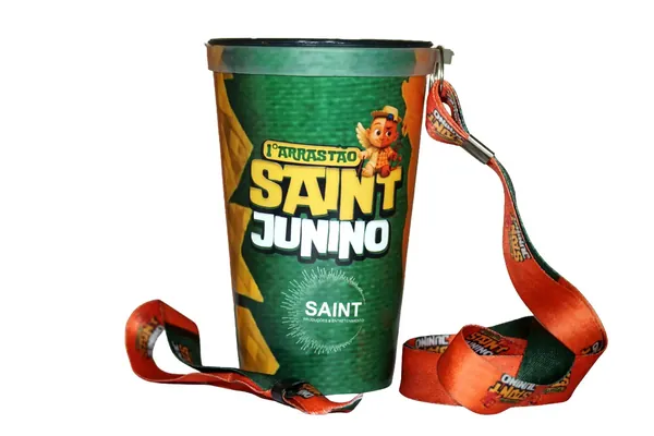 Copo Label do arrastão Saint Junino, impresso em cor cheia com cordão