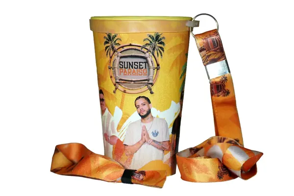 Copo Label do Sunset Paraíso com foto impressa em cor cheia