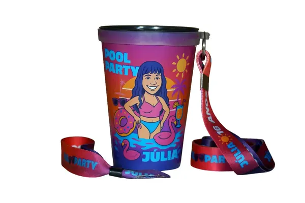 Copo Label de pool party com ilustração colorida e nome personalizado