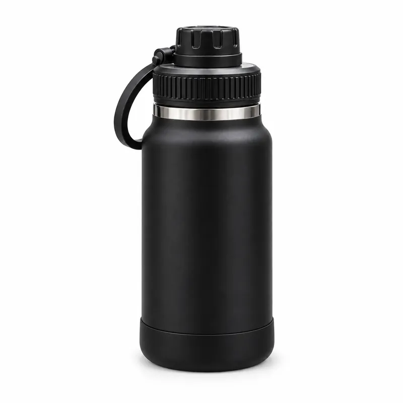 Garrafa térmica 800ml com tampa de rosca e alça, personalizada com gravação a laser